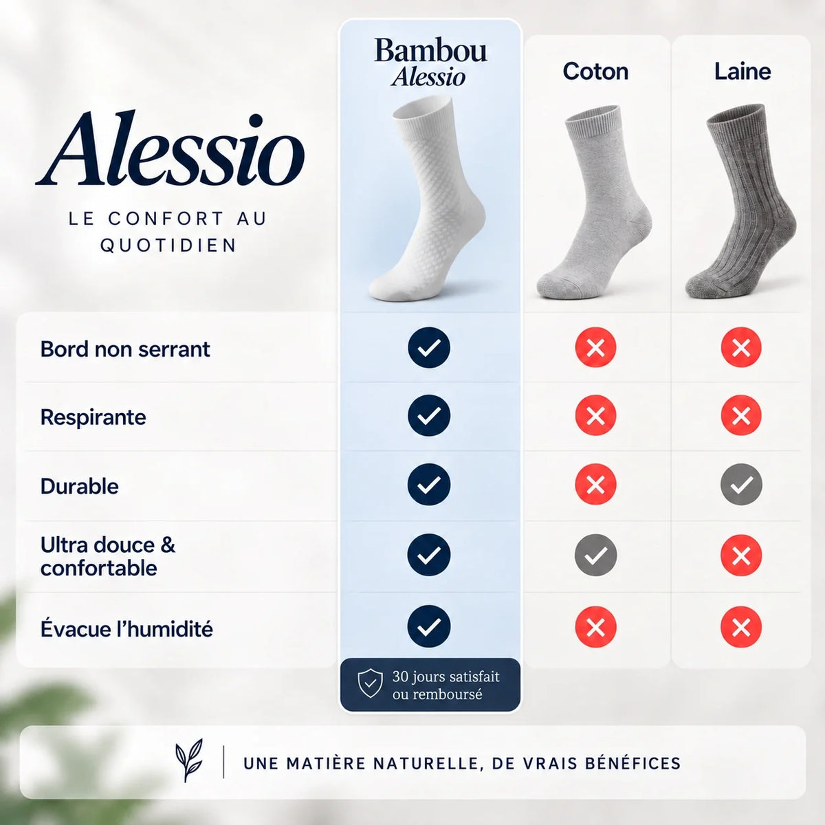 Chaussettes Alessio mi-hautes en fibre de bambou premium